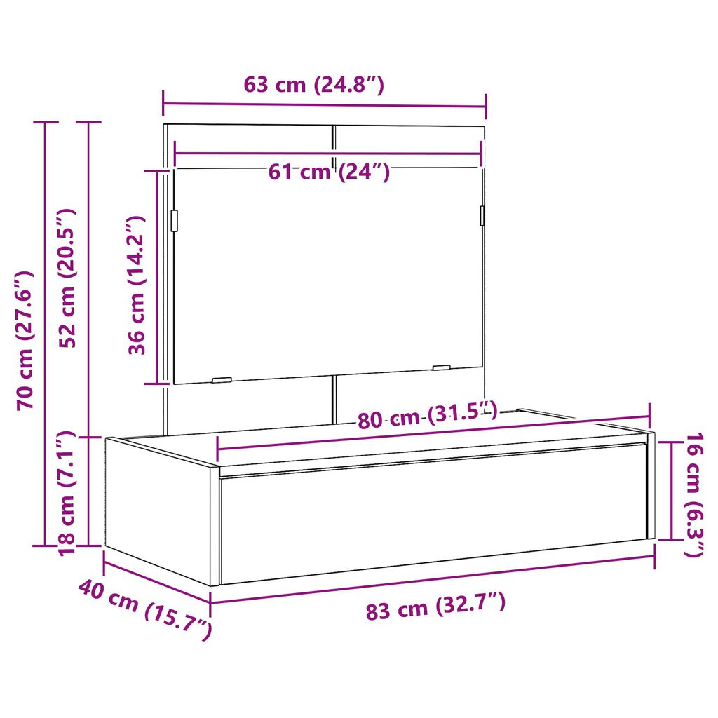 vidaXL Κρεμαστό Γραφείο Παλιού Ξύλου 83x40x70 εκ.
