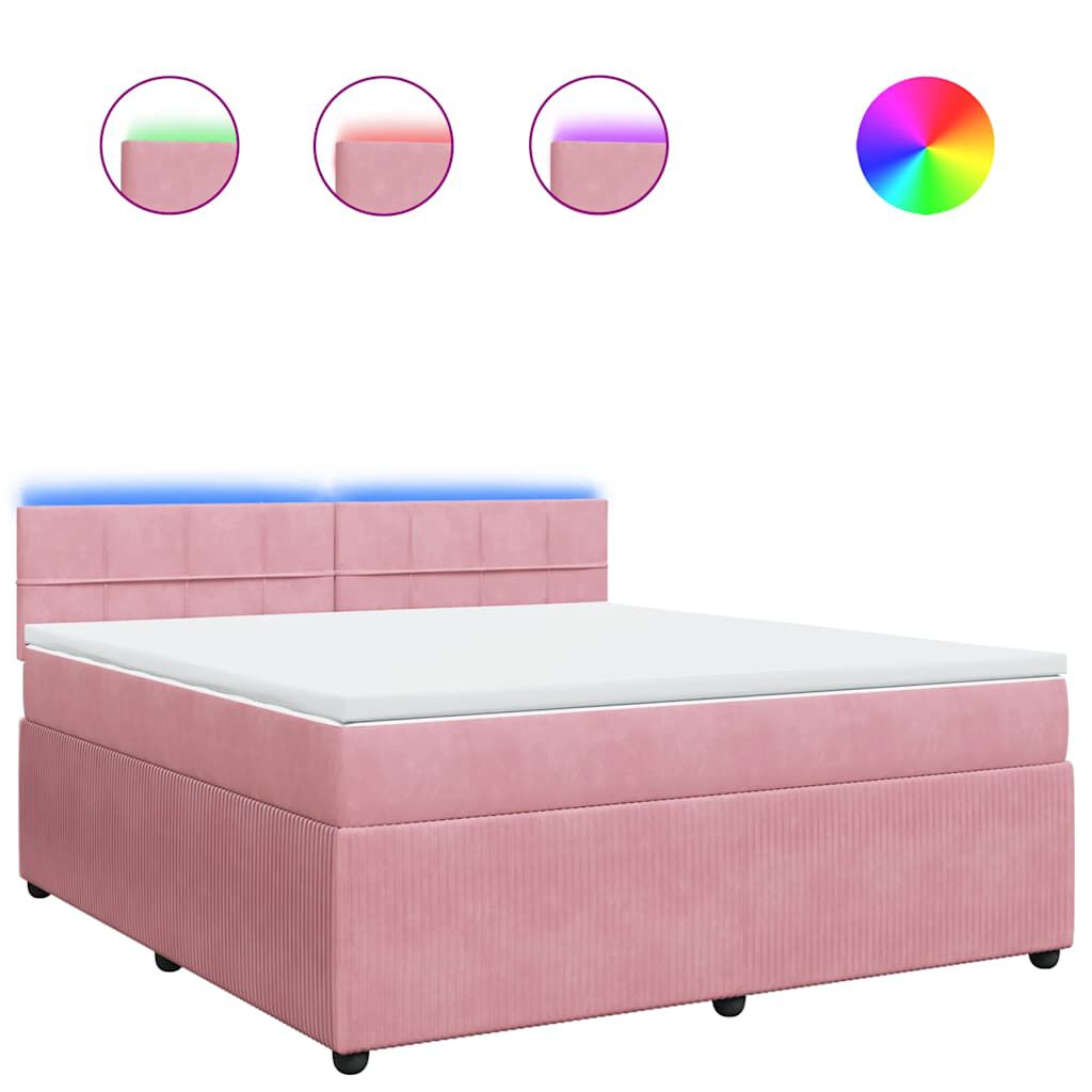 vidaXL Κρεβάτι Boxspring με Στρώμα Ροζ 180x200 εκ. Βελούδινο