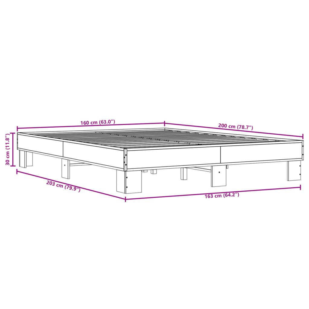 vidaXL Πλαίσιο Κρεβατιού Γκρι Sonoma 160x200 εκ. Επεξ. Ξύλο & Μέταλλο