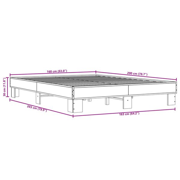 vidaXL Πλαίσιο Κρεβατιού Γκρι Sonoma 160x200 εκ. Επεξ. Ξύλο & Μέταλλο