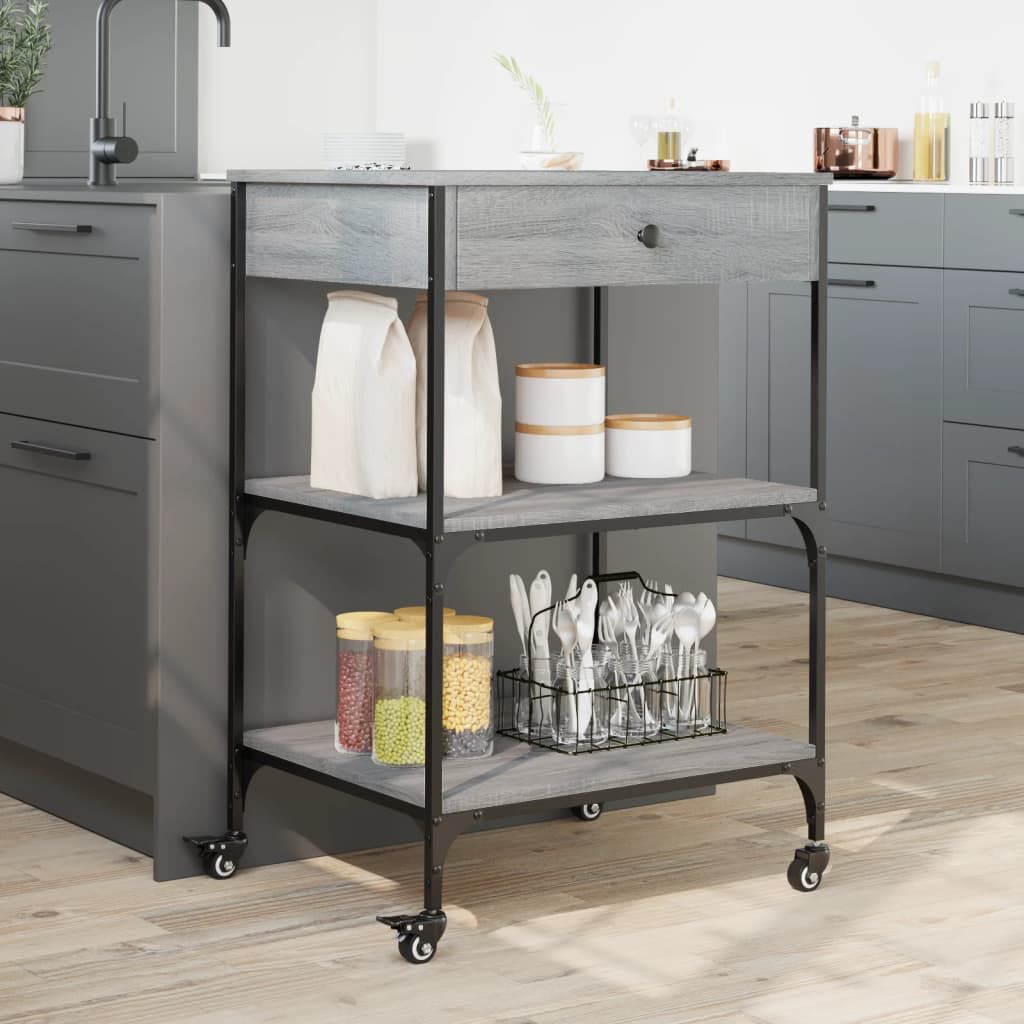 vidaXL Τρόλεϊ Κουζίνας Sonoma Γκρι 60x48x89,5 εκ. Επεξεργασμένο Ξύλο
