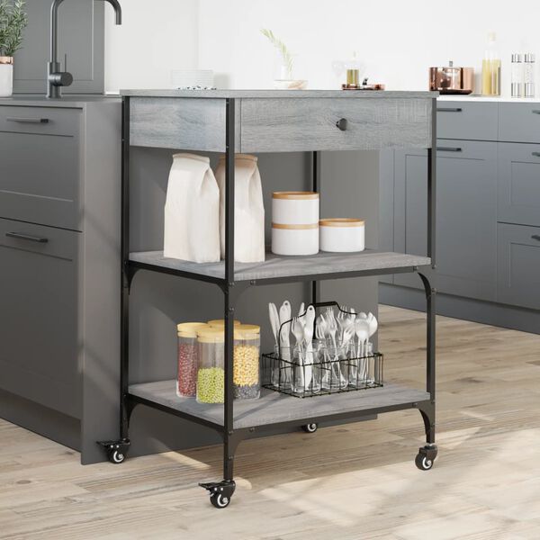 vidaXL Τρόλεϊ Κουζίνας Sonoma Γκρι 60x48x89,5 εκ. Επεξεργασμένο Ξύλο