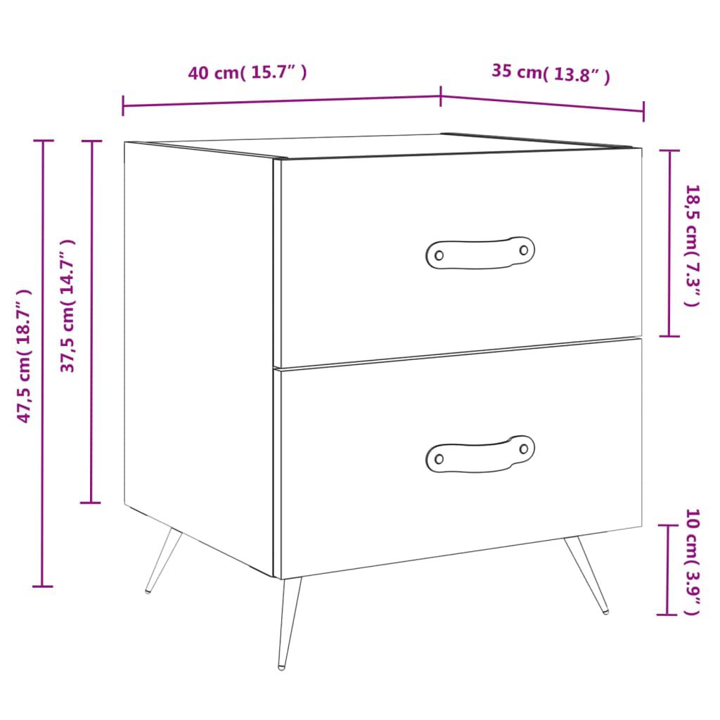 vidaXL Κομοδίνα 2 τεμ. Γκρι Σκυροδεμ. 40 x 35 x 47,5 εκ. Επεξεργ. Ξύλο