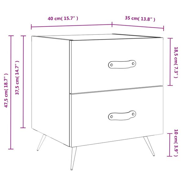 vidaXL Κομοδίνα 2 τεμ. Γκρι Σκυροδεμ. 40 x 35 x 47,5 εκ. Επεξεργ. Ξύλο