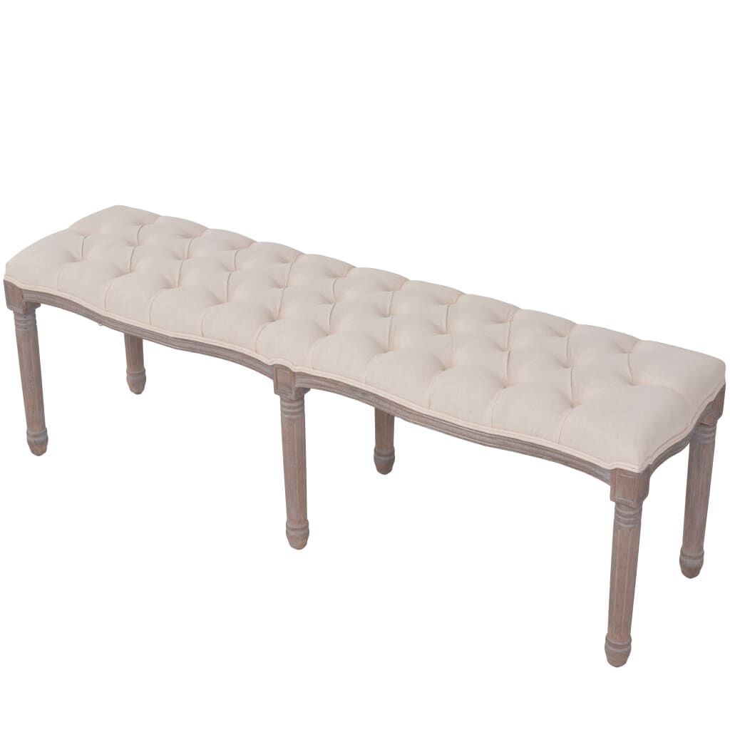 vidaXL Ταμπουρέ Λευκό Κρεμ 150 x 40 x 48 εκ. Λινό και Μασίφ Ξύλο