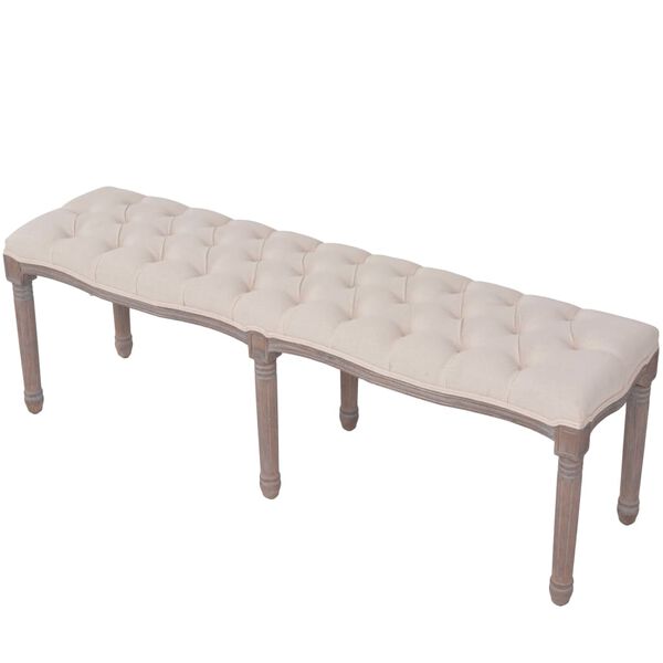 vidaXL Ταμπουρέ Λευκό Κρεμ 150 x 40 x 48 εκ. Λινό και Μασίφ Ξύλο