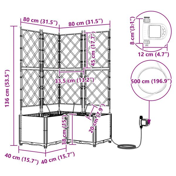 vidaXL Γλάστρες Κήπου 1 τεμ Καφασωτό Καφέ 80 x 80 x 142 cm Πλαστικό