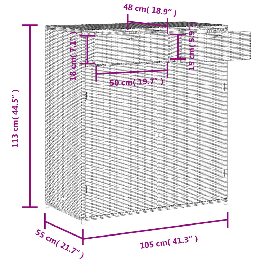 vidaXL Ντουλάπι Αποθήκευσης Κήπου Γκρι 105x55x113 εκ. Συνθετικό Ρατάν