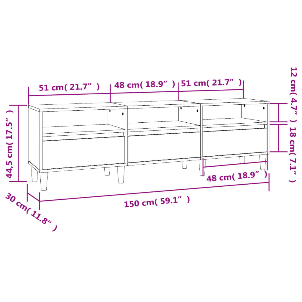 vidaXL Έπιπλο Τηλεόρασης Γκρι Σκυρ. 150x30x44,5 εκ. Επεξ. Ξύλο