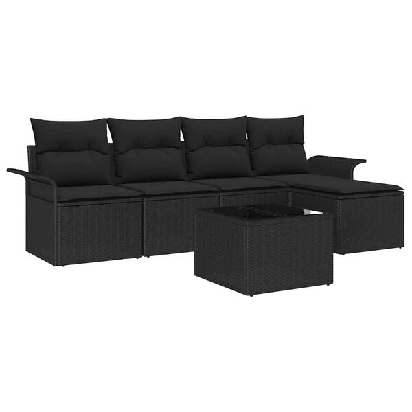 vidaXL Σετ Καναπέ Κήπου με μαξιλάρι 6 pcs Μαύρο Πολυ ράταν