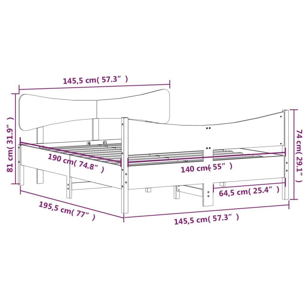 vidaXL Σκελετός Κρεβατιού Χωρίς Στρώμα Καφέ 140x190 Μασίφ Ξύλο Πεύκου