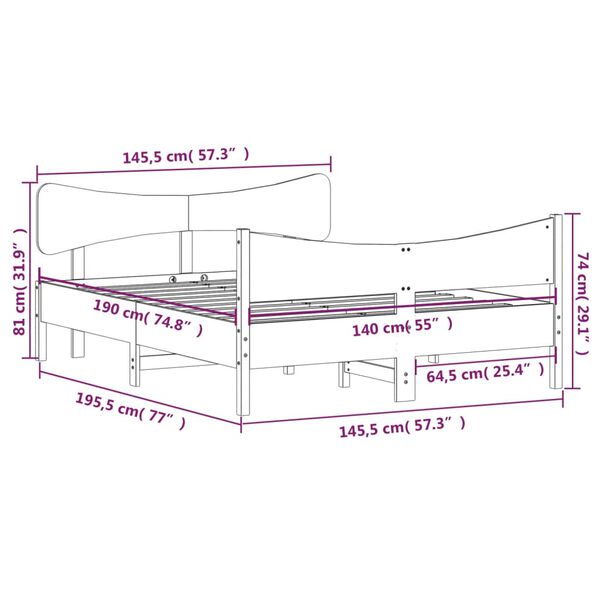 vidaXL Σκελετός Κρεβατιού Χωρίς Στρώμα Καφέ 140x190 Μασίφ Ξύλο Πεύκου