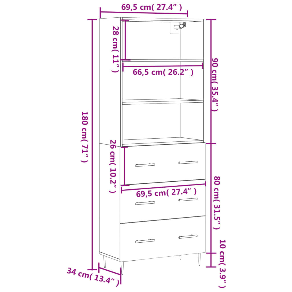 vidaXL Ντουλάπι Γκρι Sonoma 69,5 x 34 x 180 εκ. Επεξεργασμένο Ξύλο