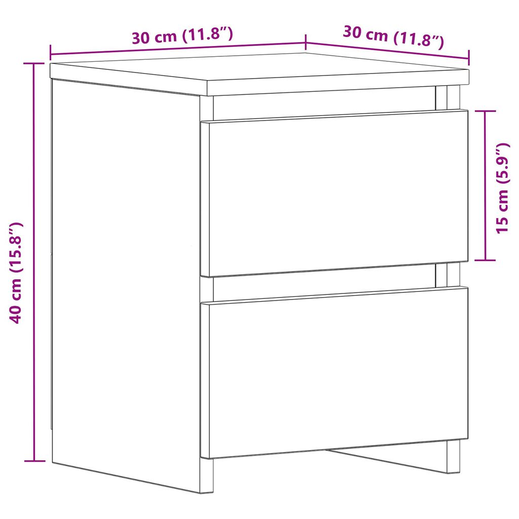 κομοδίνο vidaXL με συρτάρια Μαύρος Δρυς 30x30x40 εκ