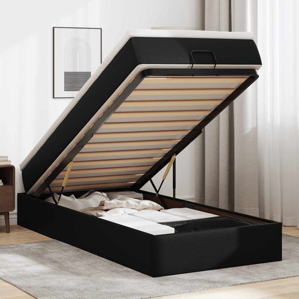 vidaXL Οθωμανικό κρεβάτι με στρώμα Μαύρο 100x200cm Faux Leather