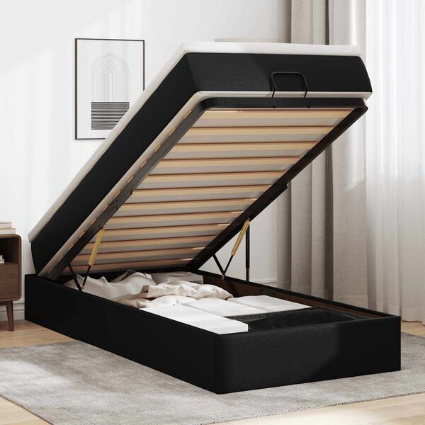 vidaXL Οθωμανικό κρεβάτι με στρώμα Μαύρο 100x200cm Faux Leather