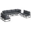 vidaXL Σετ Καναπέ Κήπου με μαξιλάρι 8 pcs Μαύρο Αλουμίνιο
