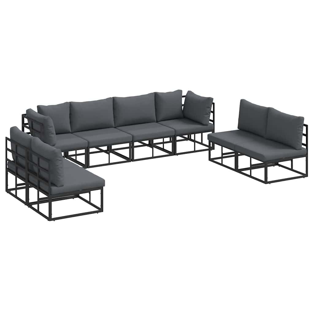 vidaXL Σετ Καναπέ Κήπου με μαξιλάρι 8 pcs Μαύρο Αλουμίνιο