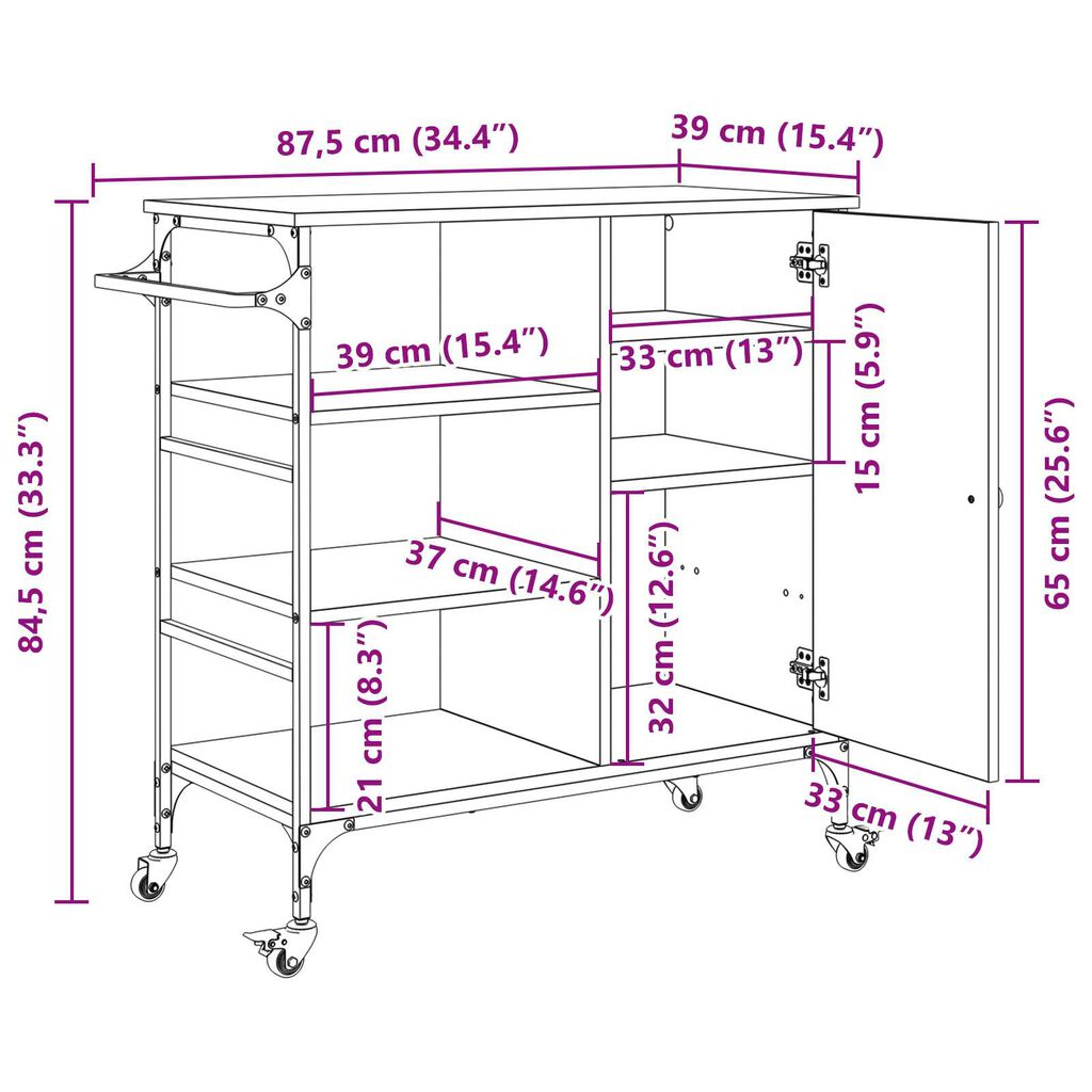 vidaXL Τροχόσπιτο Κουζίνας Παλιό Ξύλο 87,5x38,5x84,5 cm Κατασκευασμένο από Ξύλο