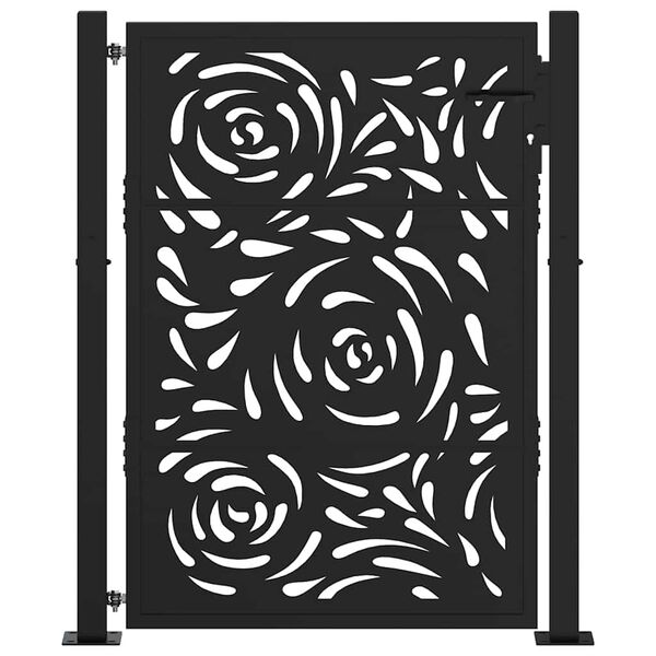vidaXL Πύλη κήπου Μαύρη 105x130 cm Ατσάλινη φλόγα σχεδιασμού