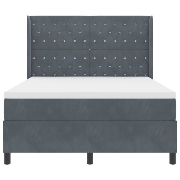 Κρεβάτι Box Spring με Στρώμα & LED Γκρι 140x190 εκ Βελούδινο