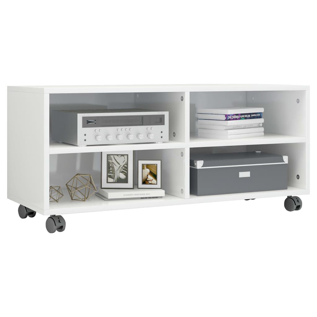 vidaXL Έπιπλο TV με Ρόδες Γυαλιστερό Λευκό 90x35x35 εκ. Μοριοσανίδα