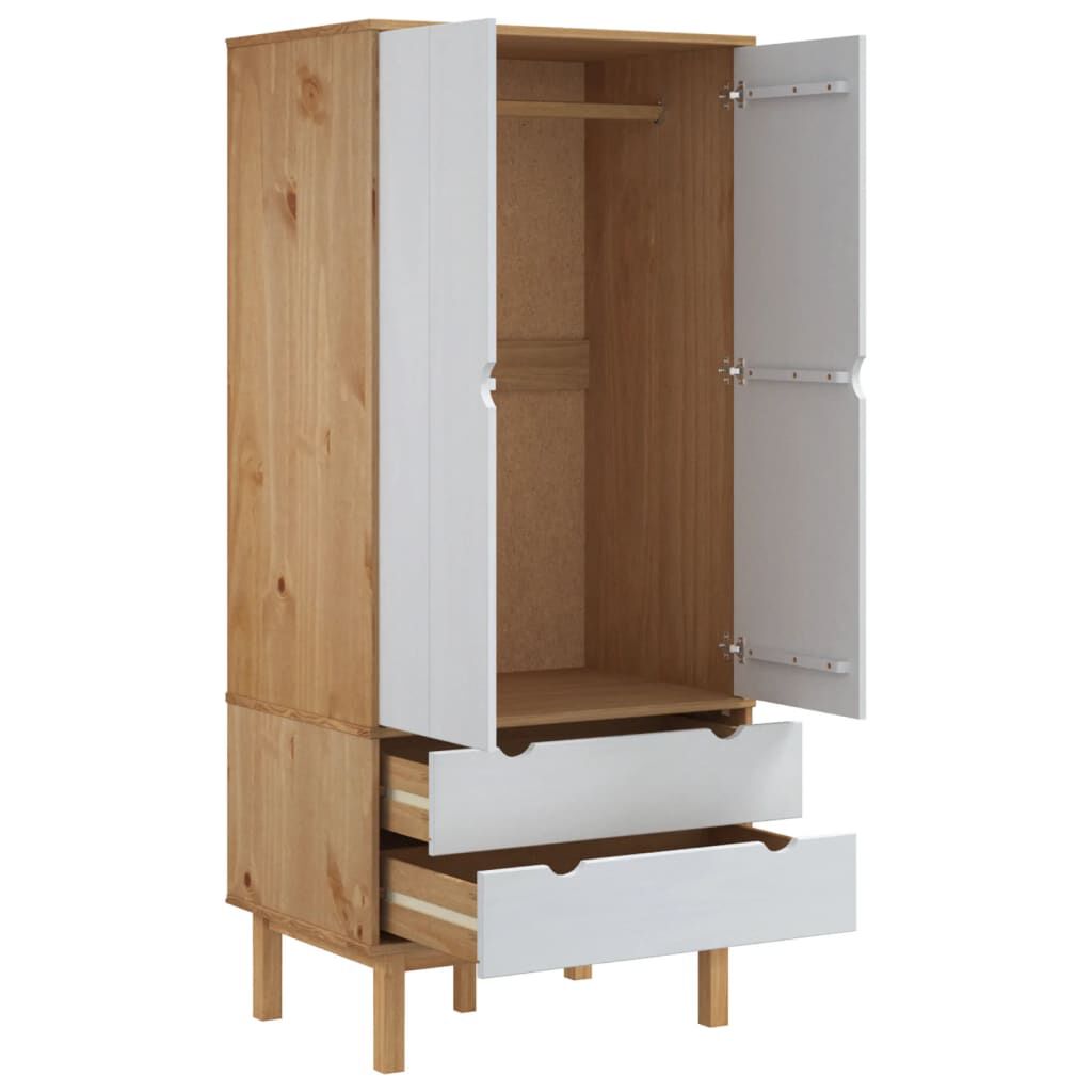 vidaXL Ντουλάπα OTTA Καφέ/Λευκό 76,5 x 53 x 172 εκ. Μασίφ Ξύλο Πεύκου