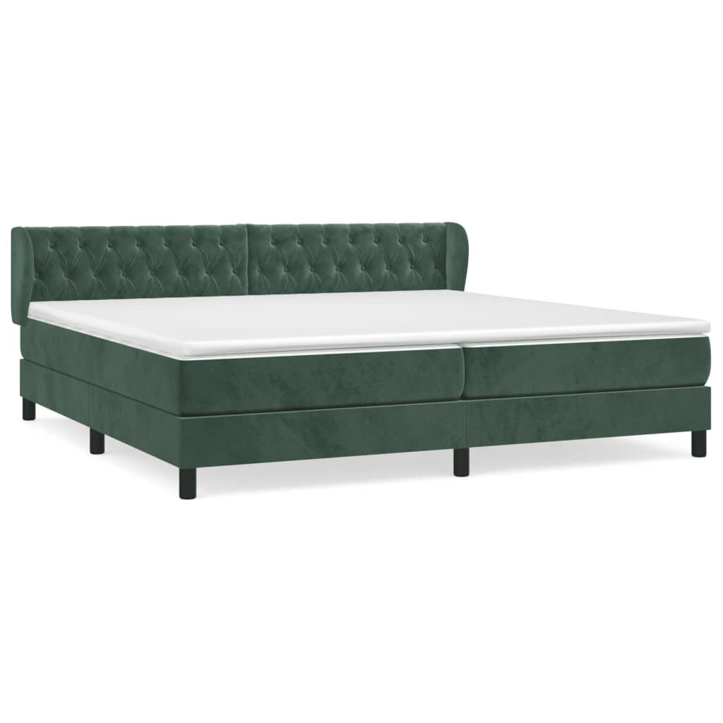 vidaXL Κρεβάτι Boxspring με Στρώμα Σκούρο Πράσινο 200x200εκ. Βελούδινο