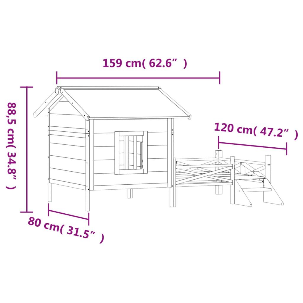 vidaXL Σπίτι Σκύλου Γκρι 159 x 120 x 88,5 εκ. από Μασίφ Ξύλο Πεύκου