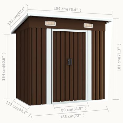 vidaXL Αποθήκη Κήπου Καφέ 194 x 121 x 181 εκ. Ατσάλινη