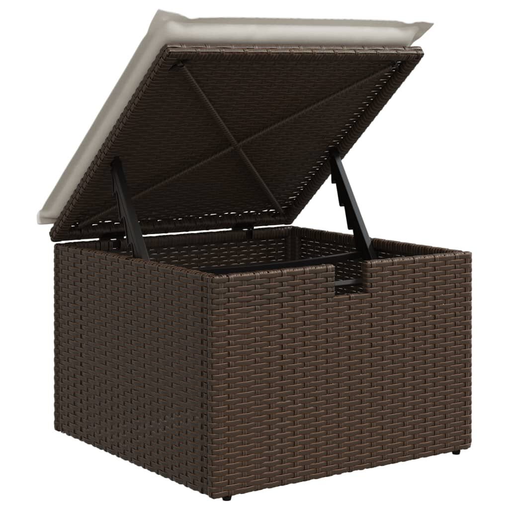 vidaXL Υποπόδιο Κήπου Καφέ 55x55x37 εκ. Συνθετικό Ρατάν με Μαξιλάρι