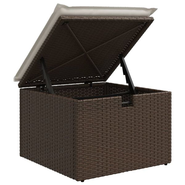 vidaXL Υποπόδιο Κήπου Καφέ 55x55x37 εκ. Συνθετικό Ρατάν με Μαξιλάρι
