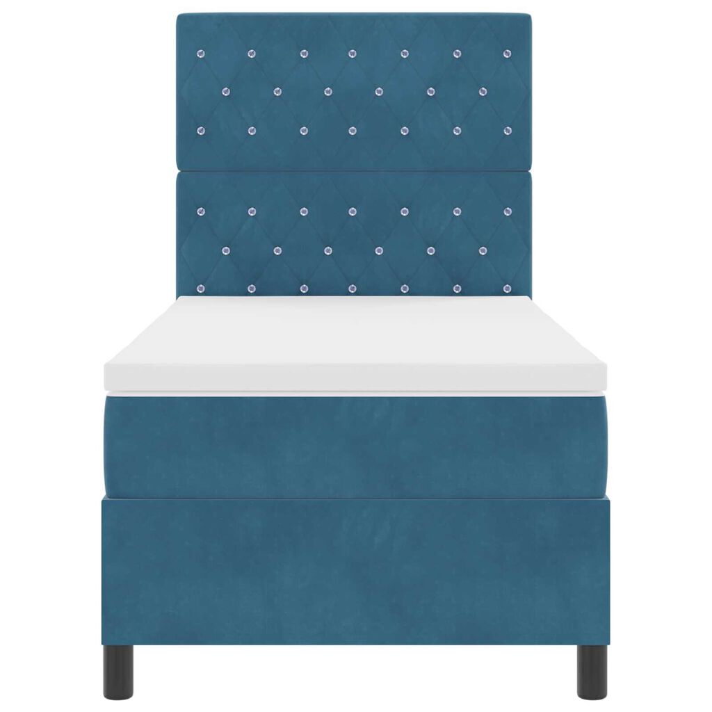 vidaXL κρεβάτι τύπου box spring με στρώμα και LED σκούρο μπλε 90x190 εκατοστά βελούδο