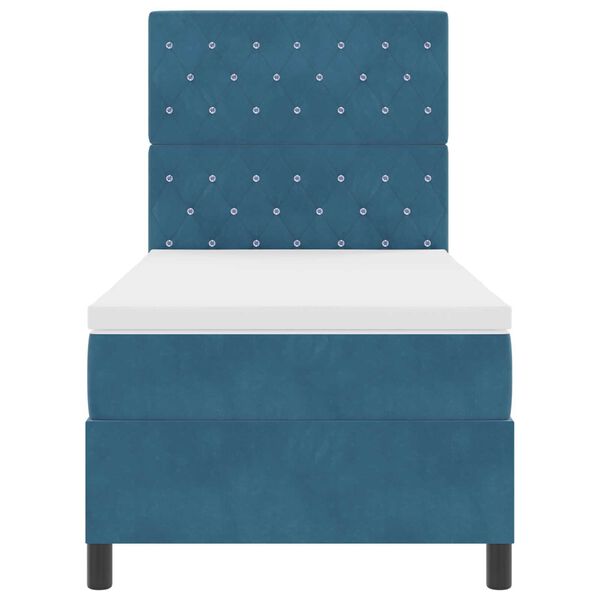vidaXL κρεβάτι τύπου box spring με στρώμα και LED σκούρο μπλε 90x190 εκατοστά βελούδο