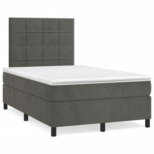 vidaXL Κρεβάτι Boxspring με Στρώμα & LED Σκ.Γκρι 120x190εκ. Βελούδινο