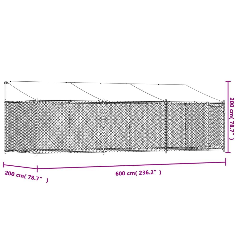 vidaXL Κλουβί Σκύλου με Οροφή και Πόρτες Γκρι 6x2x2 μ. Γαλβ. Χάλυβας