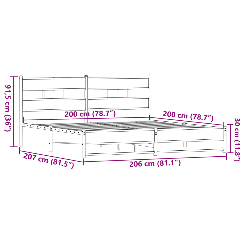 vidaXL Σκελετός Κρεβ. Χωρίς Στρώμα Καφέ Δρυς 200x200 εκ. Μεταλλικό