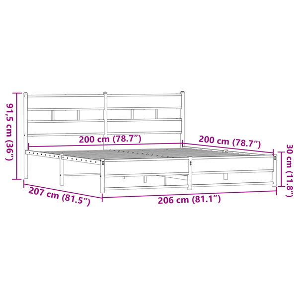 vidaXL Σκελετός Κρεβ. Χωρίς Στρώμα Καφέ Δρυς 200x200 εκ. Μεταλλικό