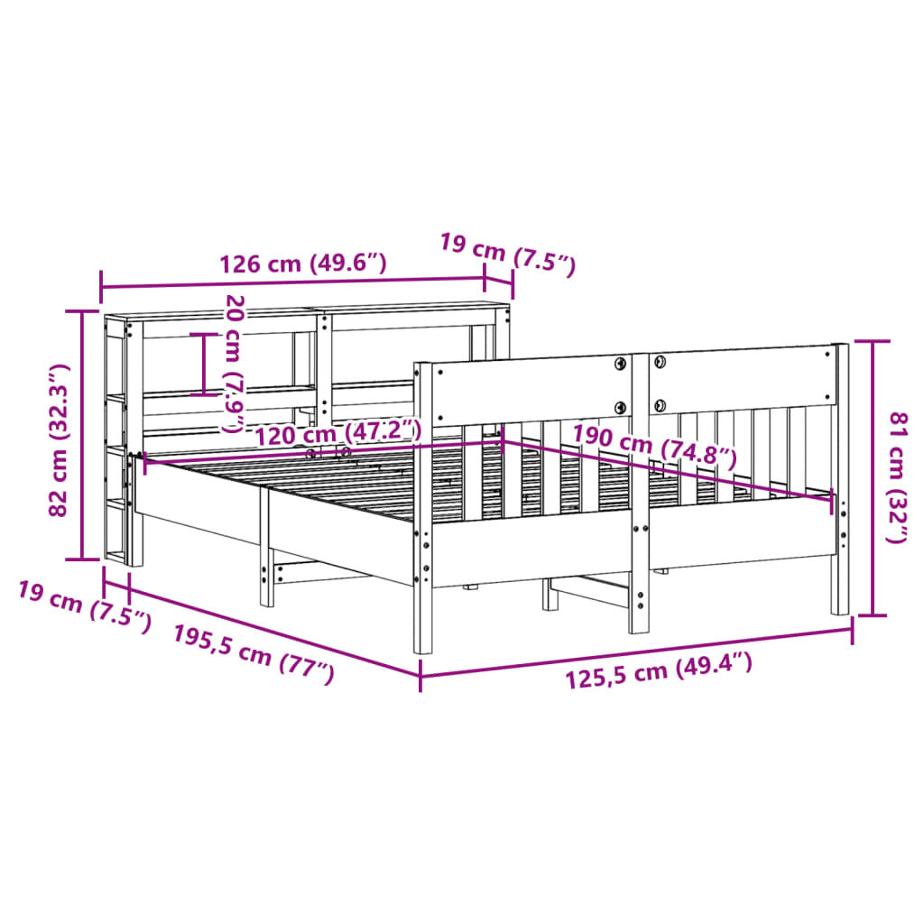 vidaXL Σκελετός Κρεβατιού Χωρίς Στρώμα 120x190 εκ Μασίφ Ξύλο Πεύκου