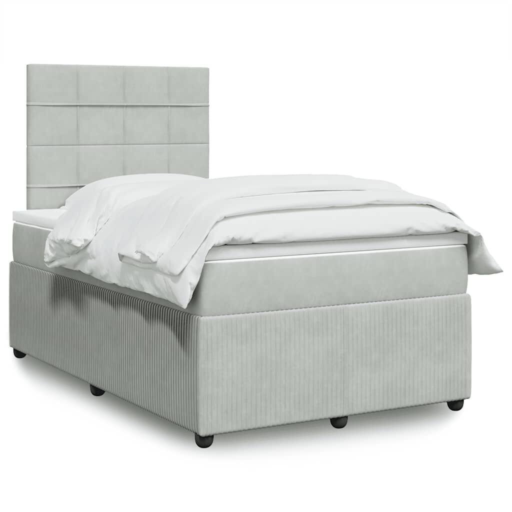 vidaXL Κρεβάτι Boxspring με Στρώμα Ανοιχτό Γκρι 120x200 εκ. Βελούδινο