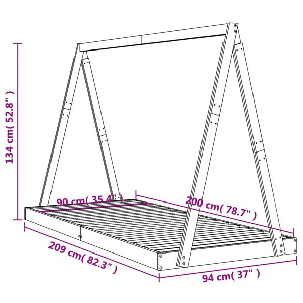 vidaXL Πλαίσιο Παιδικού Κρεβατιού 90 x 200 εκ. από Μασίφ Ξύλο Πεύκου