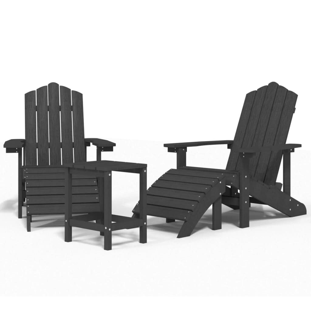 vidaXL Καρέκλες Κήπου Adirondack με Υποπόδιο&Τραπεζάκι Ανθρακί HDPE