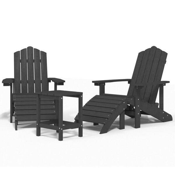 vidaXL Καρέκλες Κήπου Adirondack με Υποπόδιο&Τραπεζάκι Ανθρακί HDPE