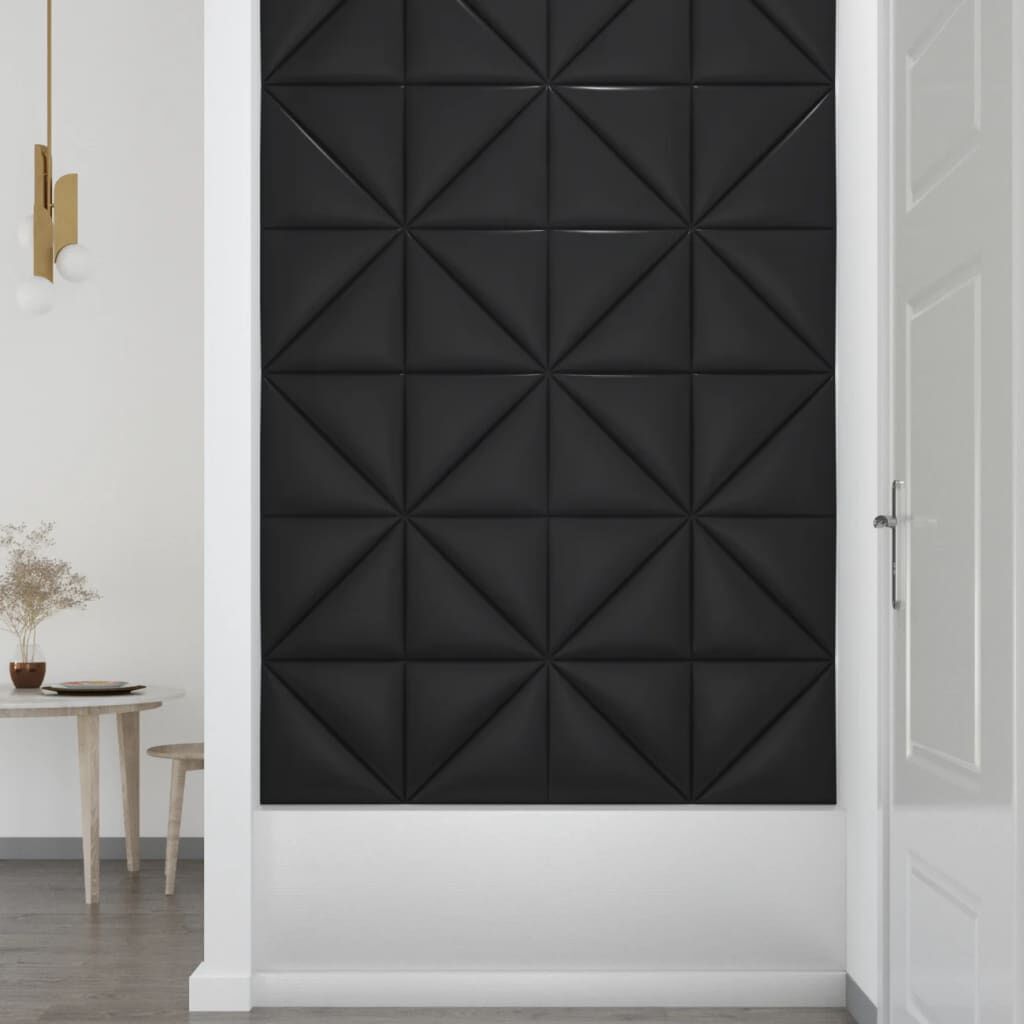 vidaXL Πάνελ Τοίχου 12 τεμ. Μαύρα 30 x 30 εκ. 0,54 μ² Συνθετικό Δέρμα