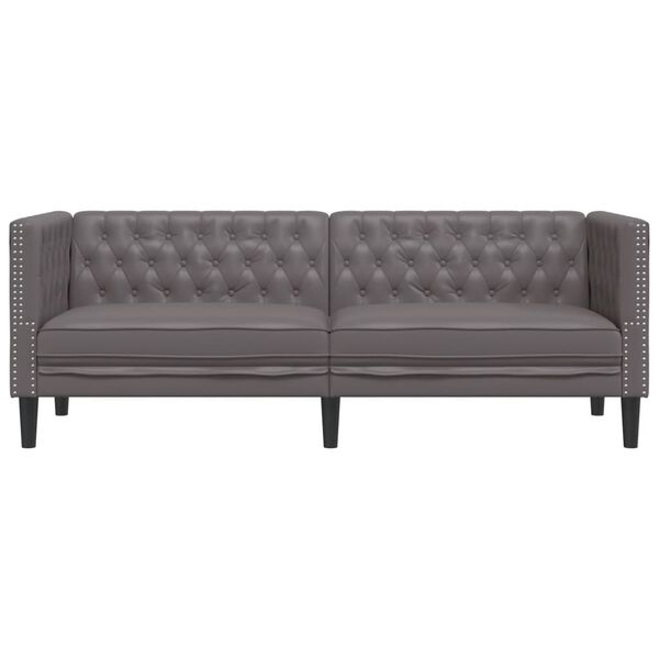 vidaXL Καναπές Chesterfield 3θέσιος Γκρι από Συνθετικό Δέρμα