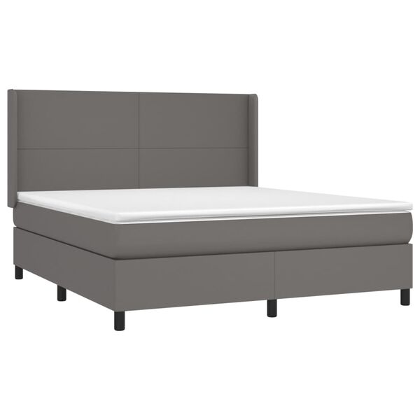 vidaXL Κρεβάτι Boxspring με Στρώμα & LED Γκρι 180x200 εκ. Συνθ. Δέρμα