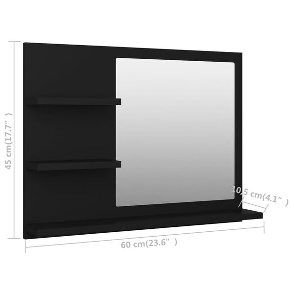 vidaXL Καθρέφτης Μπάνιου Μαύρος 60 x 10,5 x 45 εκ. Επεξ. Ξύλο