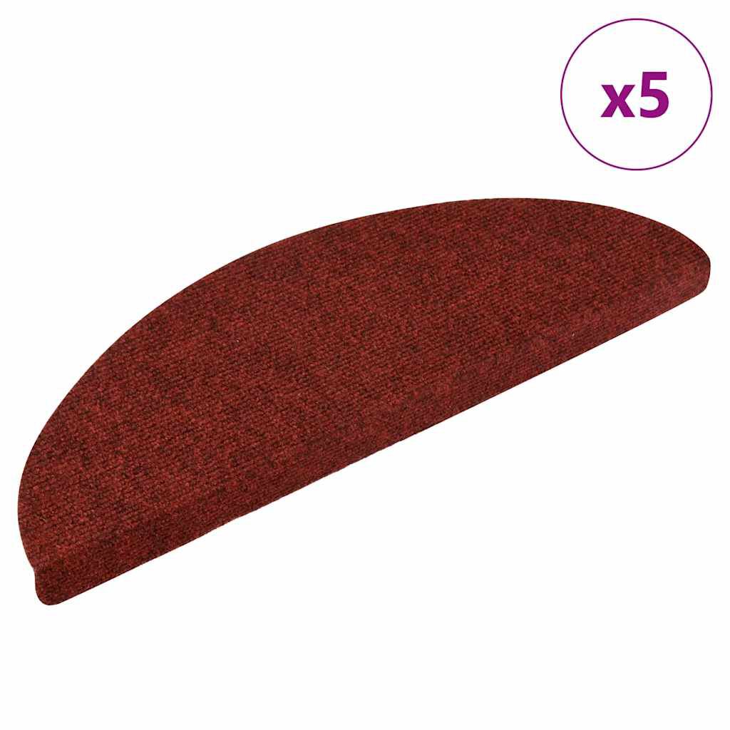 vidaXL Πατάκια Σκάλας Αυτοκόλ. 5 τεμ. Κόκκινα 56x17x3 εκ. Βελονιασμένα