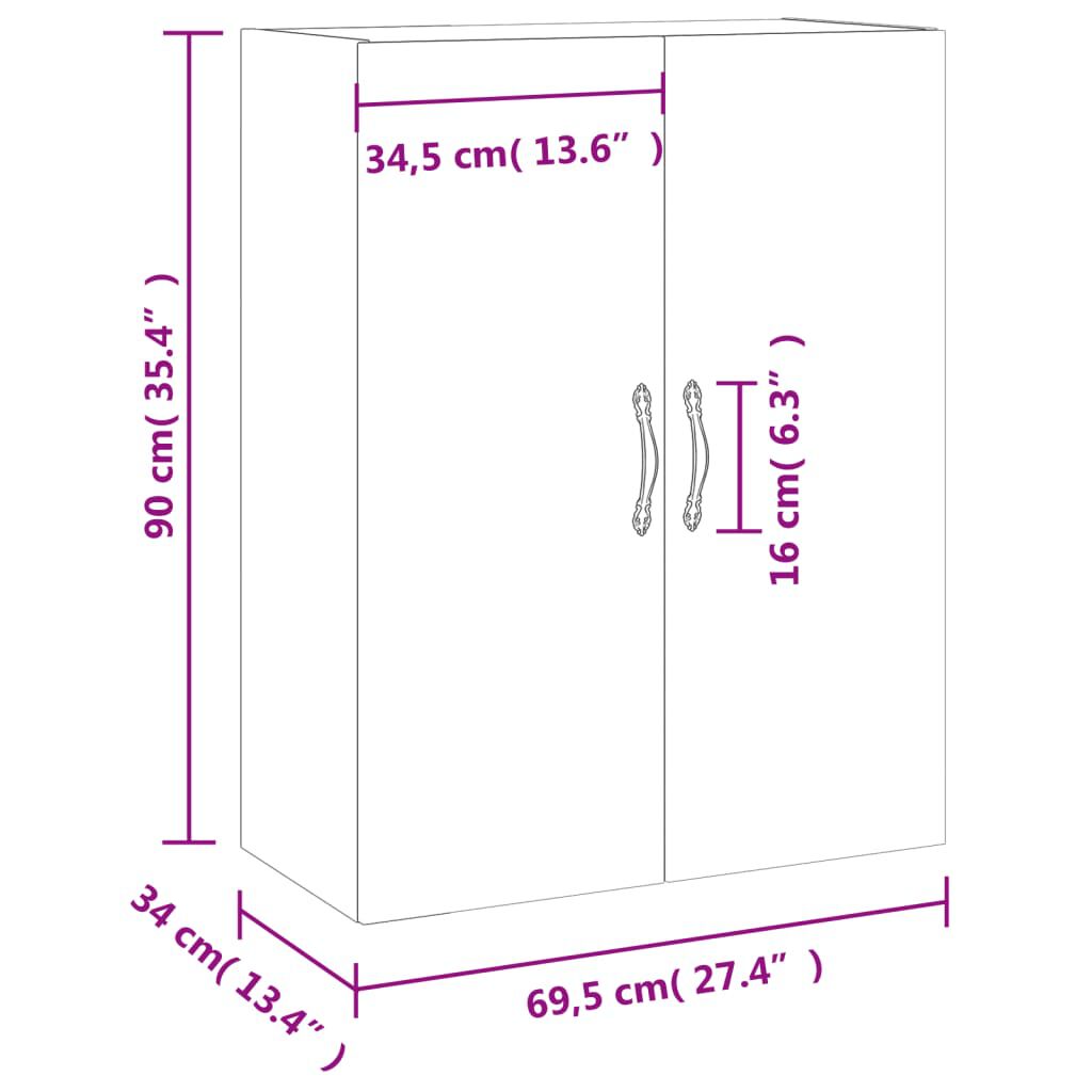 vidaXL Ντουλάπι Τοίχου Λευκό 69,5 x 34 x 90 εκ.
