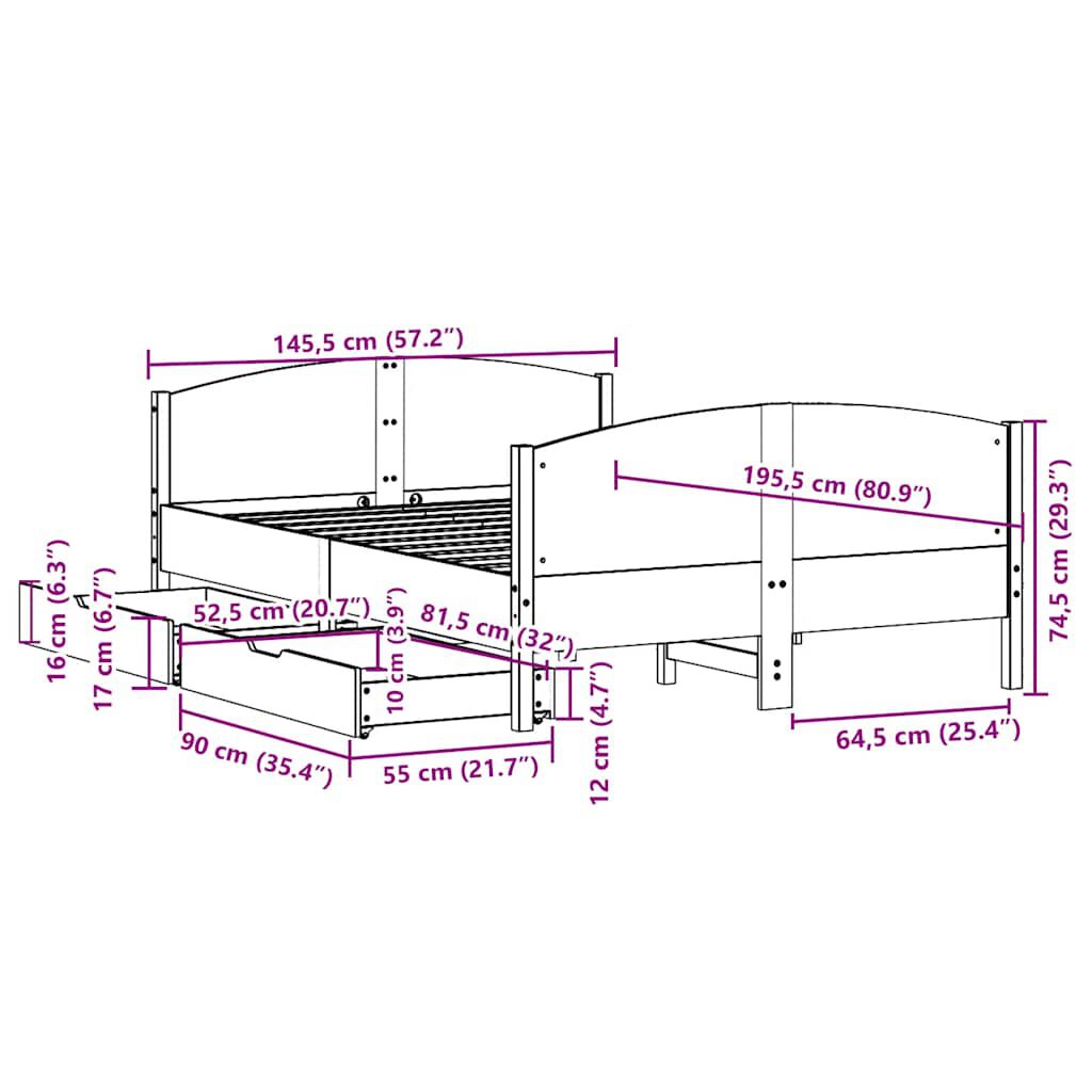 vidaXL Σκελετός Κρεβατιού Χωρίς Στρώμα 140x190 εκ Μασίφ Ξύλο Πεύκου
